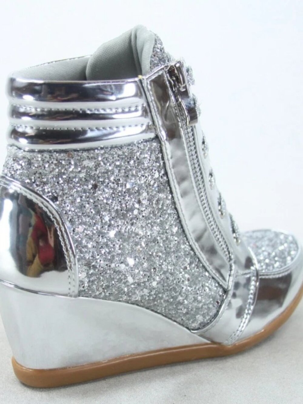 NEW Glitter Sneaker Women's High Top Lace Up Wedge Booties Shoes Size 5.5 - 10 - Picture 11 of 13